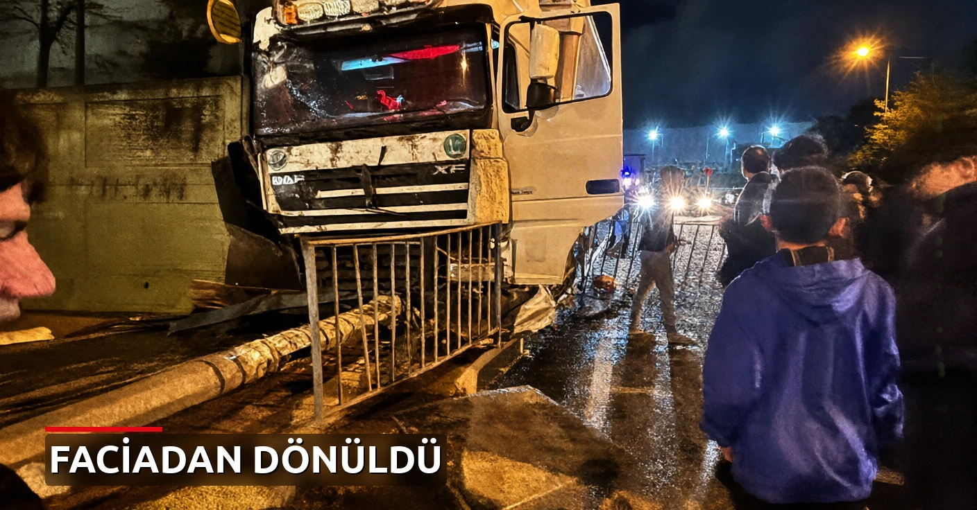 Kontrolden çıkan tır otobüs durağına daldı