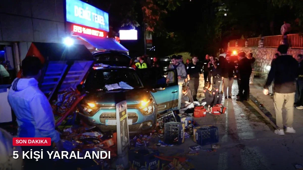 Otomobil yol kenarındaki büfeye çarptı: 5 kişi yaralandı